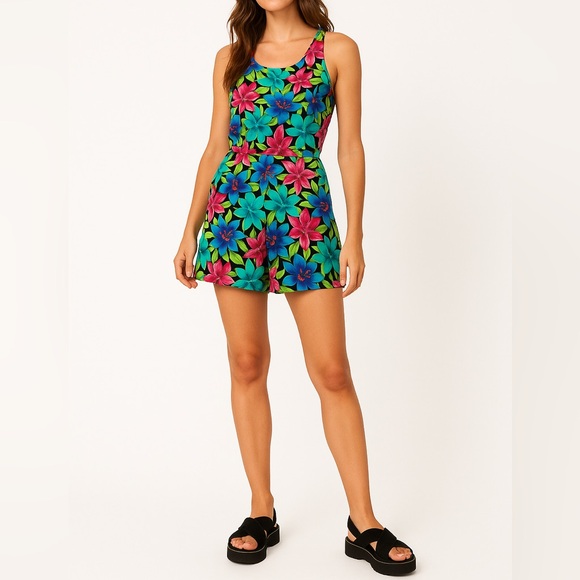 VINTAGE KATHIE LEE Floral Romper | Large | Crisscross Back | 90s Retro One Piece - Picture 1 of 15